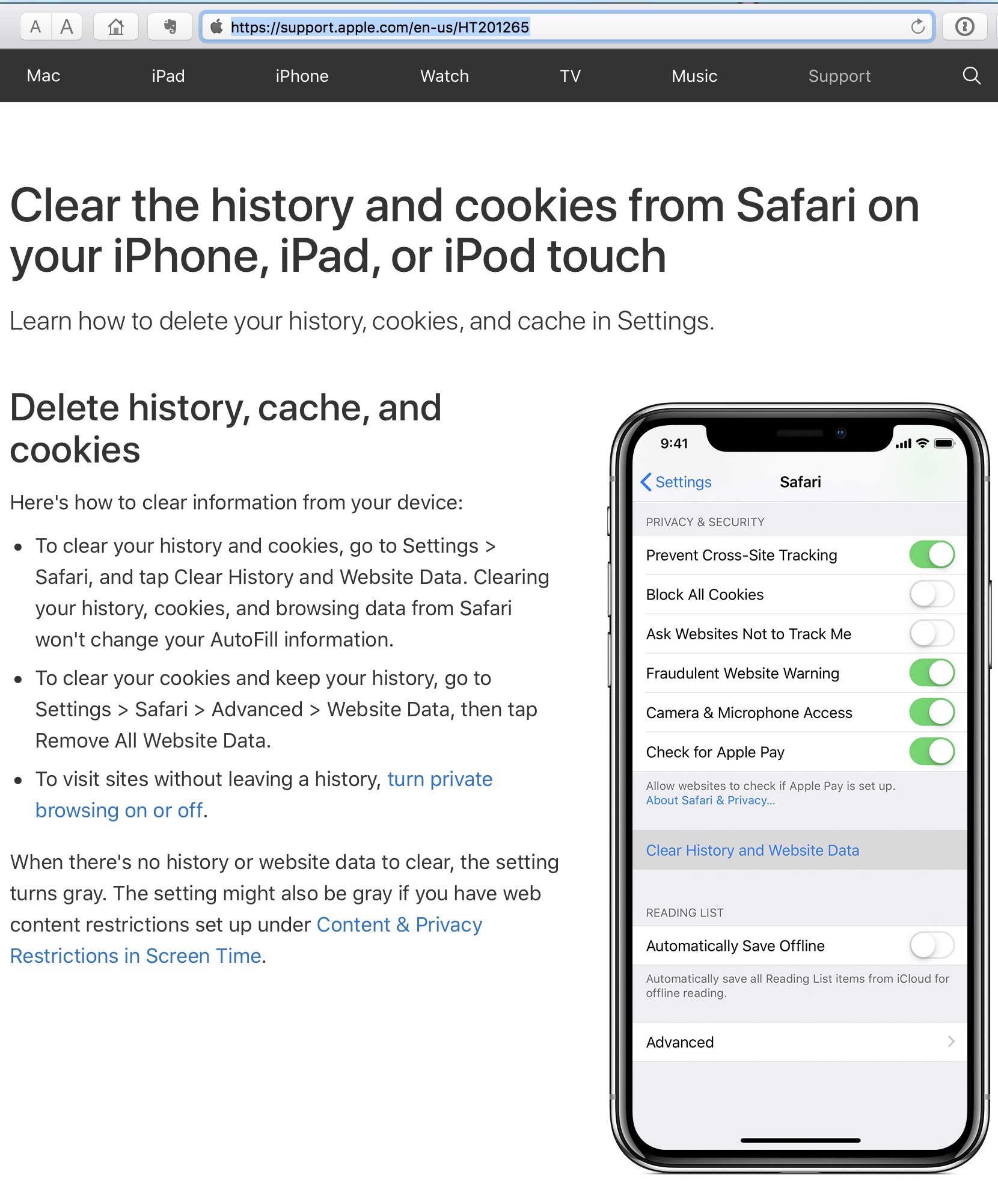 Clear the history, cache, and cookies from Safari on your iPhone, iPad, or  iPod touch - Apple Support (CA)