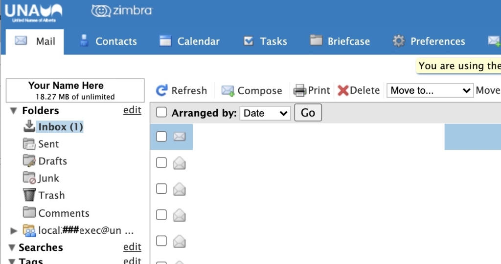 Zimbra Standard Version switch back to regular view UNA Help