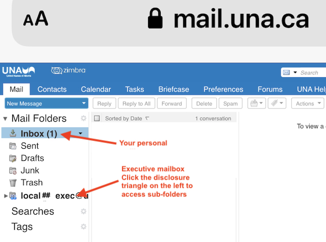 UNA Webmail (Zimbra) on Mobile - Advanced features i.e.