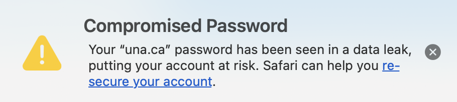 compromised password safari notification